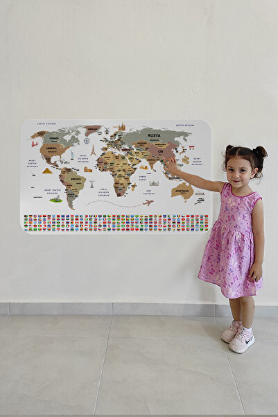 Dropcek eticaret Turkish Educational Wall Sticker - with Country Flag, Capital Detail, World Map - 85X130-3862