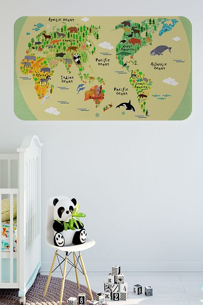 Dropcek eticaret World Map Wall Sticker for Educational Kids and Baby Room - 85x130cm