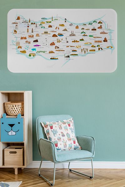 Dropcek eticaret Educational and Instructional Children's Room Turkey Map Wall Sticker - 60x105-3880
