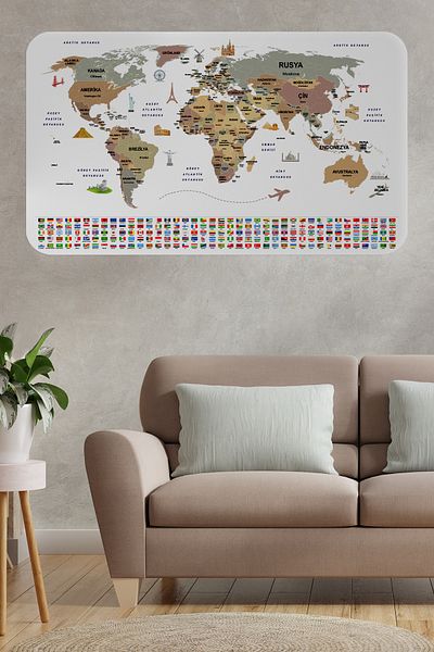 Dropcek eticaret Turkish Educational Wall Sticker - with Country Flag, Capital Detail, World Map - 85X130-3862
