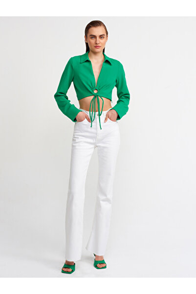 Dilvin 50117 Ring Detailed Crop πουκάμισο-πράσινο