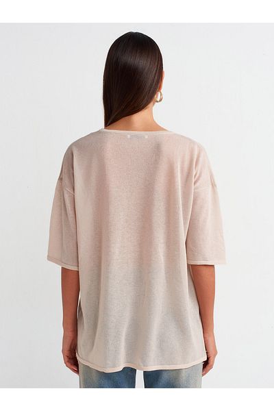 Dilvin 10550 Crew Neck Κοντό μανίκι Διάφανη Μπλούζα-μπεζ