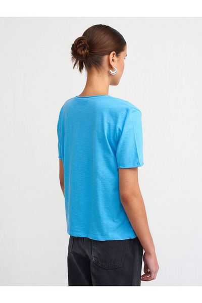 Dilvin 30816 T-shirt με λαιμόκοψη V-Τιρκουάζ