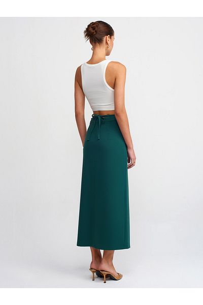 Dilvin 80790 Long Smart Skirt with Waist Detail-Green