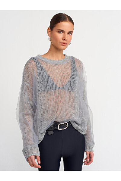 Dilvin 10509 Pulover Gri Melange tul acoperit cu material textil