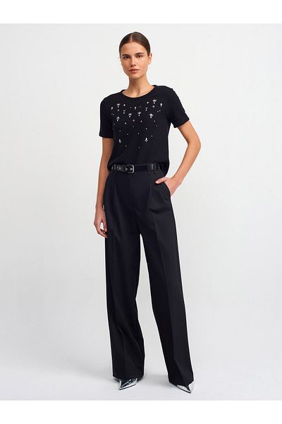 Dilvin 30897 Shiny Jewelled T-shirt-Black