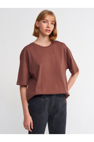 Dilvin 30149 Μπλουζάκι Oversize-Καφέ