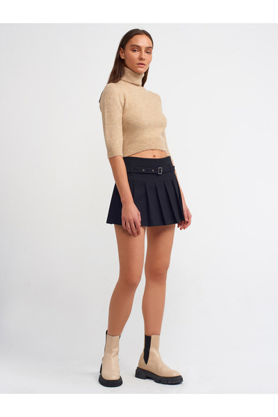 Dilvin 80816 Kalın Pilili Şort Etek-Siyah
