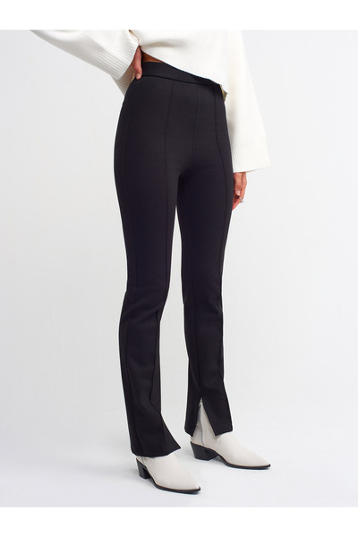 Dilvin 7008 Yırtmaç Detaylı Örme Pantolon-siyah