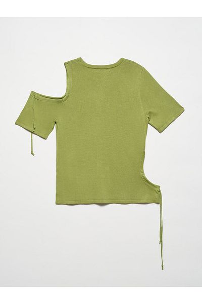 Dilvin 10400 Pulover cu mânecă scurtă, cu mânecă scurtă, fără umăr stâng, verde