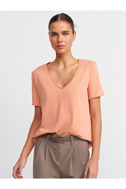 Dilvin 30816 V Yaka T-shirt-Somon