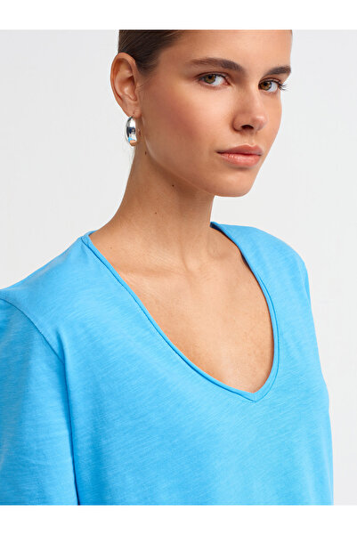Dilvin 30816 V-neck T-shirt-Turquoise