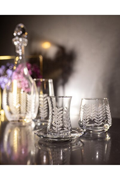 sudeka 61 Parça 12 Kişilik Başak Kristal Kesme Cam Su Bardak Takımı,Meşrubat Bardağı Seti