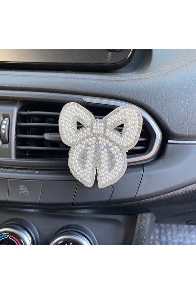 Blingston كريستال حجر القوس الشريط شبكي تنفيس كليب سيارة الهواء المعطر فضي أبيض