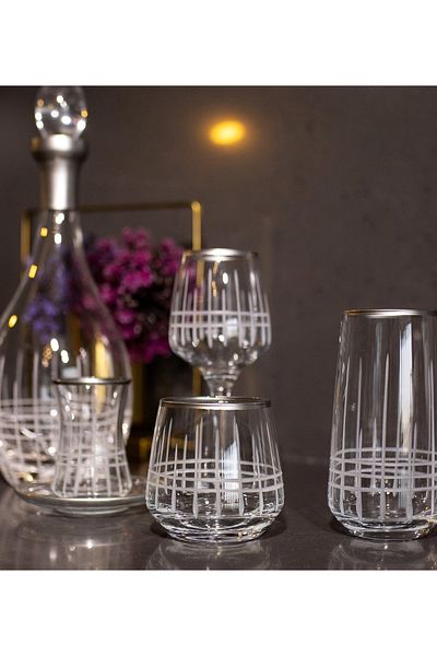 sudeka 6-piece 31-piece Plaid Silver Glass Water Cup Set - Soft Drink Cup Set