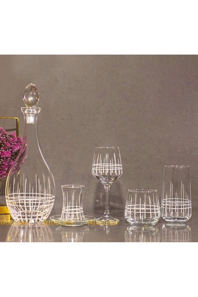 sudeka 61 Parça 12 Kişilik Ekose Kristal Kesme Cam Su Bardak Takımı,Meşrubat ...