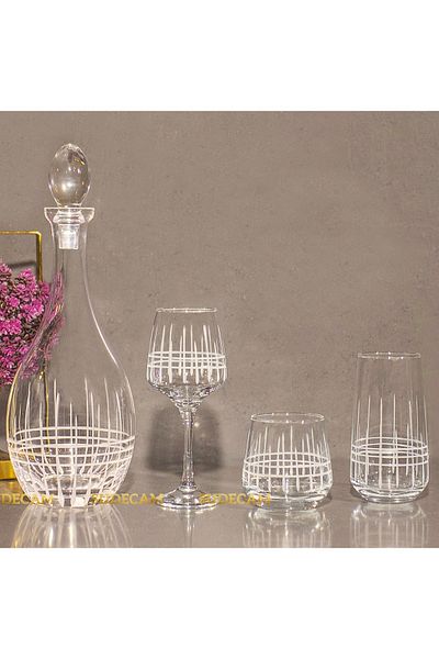 sudeka 37 Pieces Plaid Crystal Cut Glass Water Cup Set for 12 People - Soft Drink Cup Set
