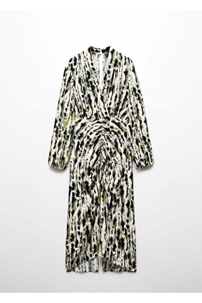 MANGO Woman Buruşuk detaylı desenli elbise