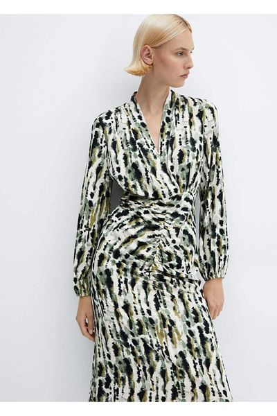 MANGO Woman Patterned Wrinkled Detailed Dress