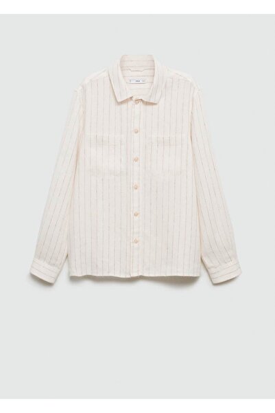 MANGO Man Regular kesim çizgili %100 keten gömlek