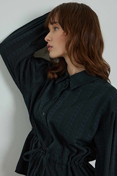 Hooopstore Black Cotton Floral Textured Skirt Suit