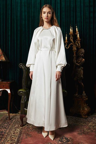 Hooopstore STONE EMBROIDERED COLLAR DRESS - ECRU