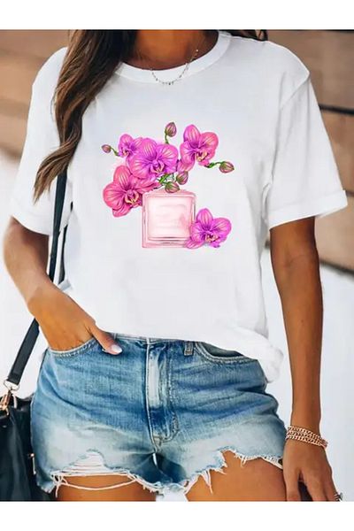 Pink Sky Tricou de damă la modă de primăvară - grafic frumos cu imprimeu floral
