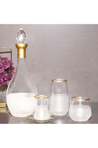 sudeka Nish Gold Glass Water Cup and Soft Drink Cup Set for 12 People, 49 Pieces