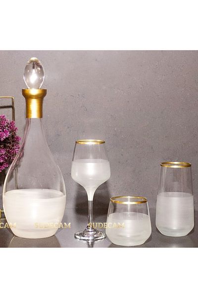 sudeka 37 Pieces Nish Gold Glass Water Cup and Soft Drink Cup Set for 12 People