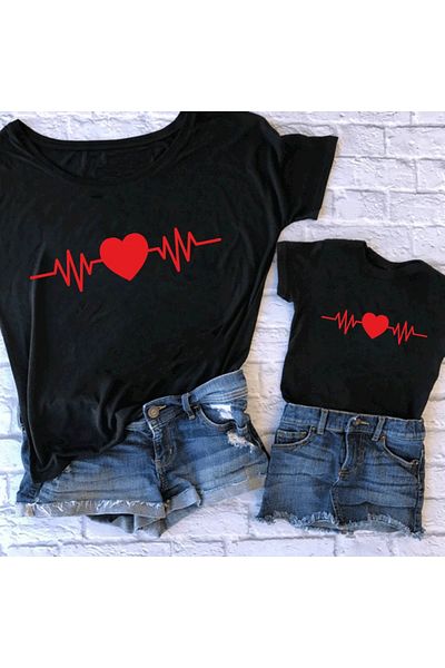 Pink Sky Family Clothing - Heart Printed Cute Mother and Daughter T-shirt