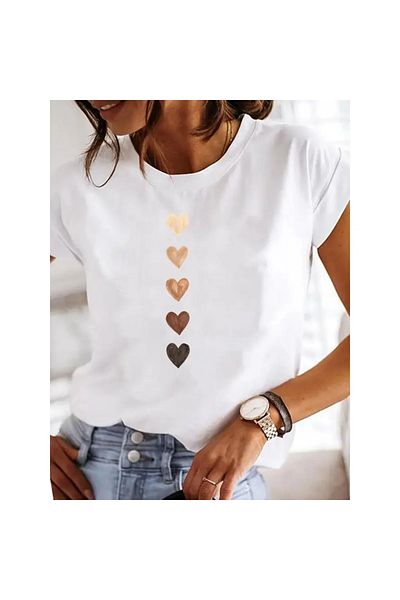 Pink Sky Tricou de vară cu imprimeu Love Heart pentru femei - fete