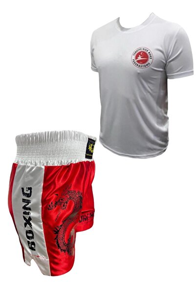 Remege Spor Malzemeleri Kick Boks Şortu - Kick Boks Tişörtü - 3,5 Mt Bandaj - Silikon Dişlik Kickboks 4'lü Set