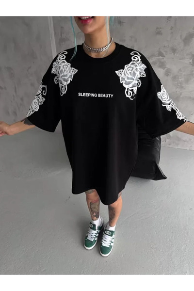 Modayakamoz Унисекс черна тениска с релефен принт Flock