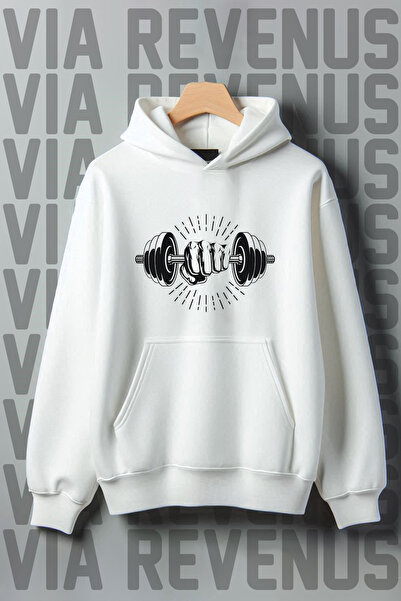 Vordevia Світшот з капюшоном Oversize з принтом гантелей - 3 нитки, кишеня-ке...