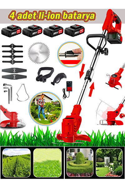 Eisenn Alman Yeni Nesil Yüksek Güç 4 Adet Akülü  Çim Çalı Çayır Ot Biçme Tırpanı Teleskopik Uzatmalı