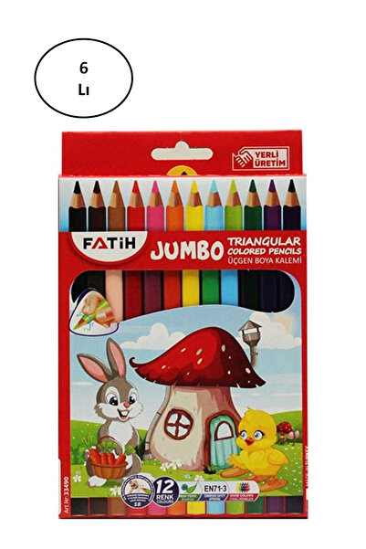 RHM Fatih Jumbo Üçgen Triangular Kuruboya Kalemi 12 Renk 6'lı