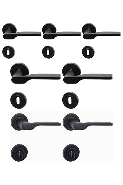 HOBİDABİ 5 Room 2 Wc Black Flat Set - Eda Round Rosette Door Handle