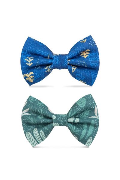 Lusi Doog Navy Blue Patterned and Forest Themed 2-piece Dog Bow Tie Set - Only Bow Tie Collar, Not