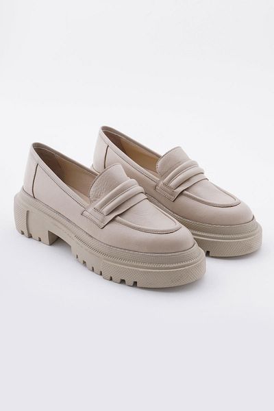 CZ London Genuine Leather Women's Thick Sole Serrated Loafer Casual Shoes