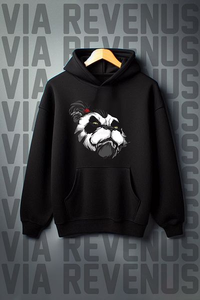 Vordevia Black Hooded Panda Printed Wide Fit Sweatshirt - 3 Thread Raster
