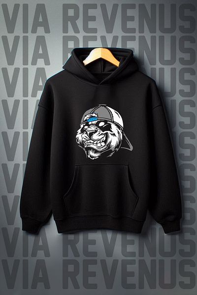 Vordevia Black Hooded Panda Printed Wide Fit Sweatshirt - 3 Thread Raster