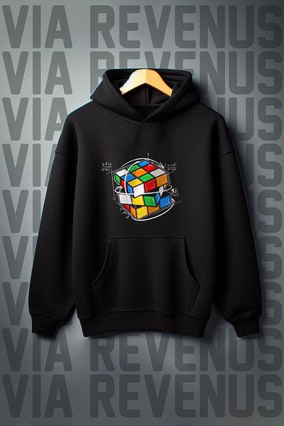 Vordevia Model cub Rubik - Hanorac negru cu glugă cu buzunar cangur, cu 3 fire, cu potrivire largă