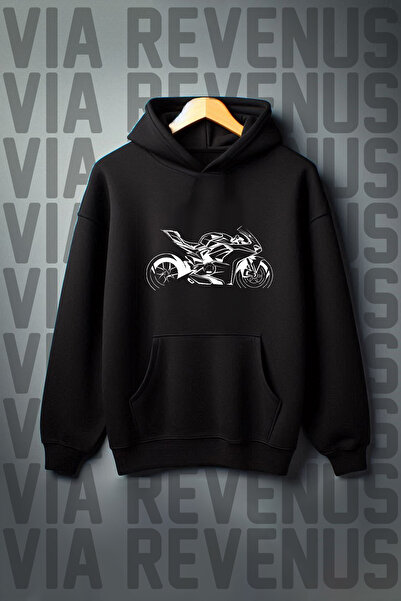 Vordevia Hanorac cu glugă supradimensionat cu imprimeu motor - Buzunar cangur...