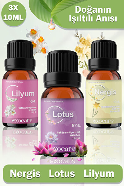 exocare Nergis, Lotus, Lilyum Esansiyel Buhurdanlık Difüzör Yağı,oda banyo ve...