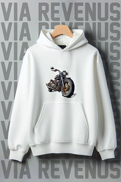 Vordevia Широкий фасон - 3 нитки Біла куртка з капюшоном і принтом мотоцикла