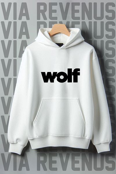 Vordevia White Wolf Printed Kangaroo Pocket Hooded Sweatshirt - 3 Thread Wide Fit