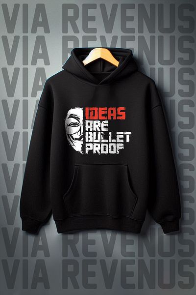 Vordevia V for Vendetta Printed Black Wide Fit - 3 Thread Hooded Sweatshirt