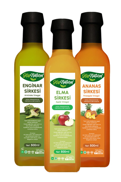 His Natural Enginar Ananas Elma Sirkesi Hızlı Toksin, Içilebilir Doğal 3'Lü Set