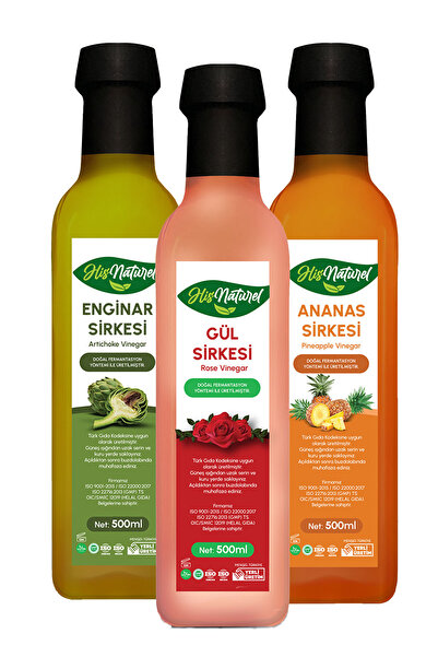 His Natural Gül Ananas Enginar Sirkesi Hızlı Toksin, Içilebilir Doğal 3'Lü Set