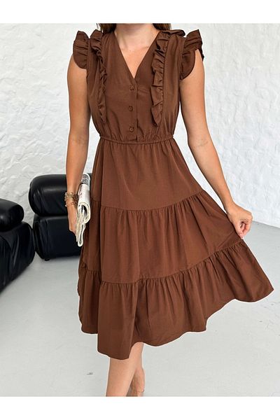 Elif Özbey Butik Φόρεμα καφέ βολάν